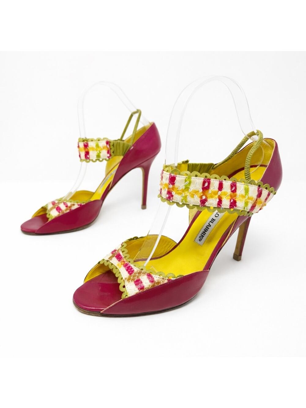 Manolo Blahnik Snakeskin Ankle Strap Sandal Heels Womens Size EU 39
